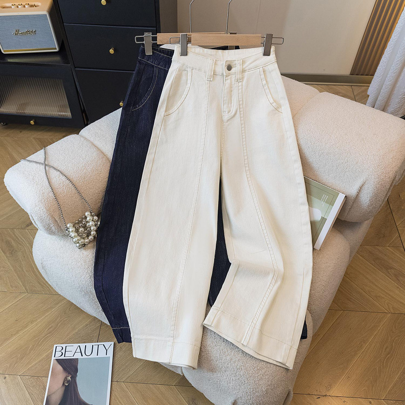 Albaricoque jeans de piernas anchas para mujeres 2026 caño explosivo tamaño grande en forma de pera figura suelta y delgada machete nueve pantalones image 4