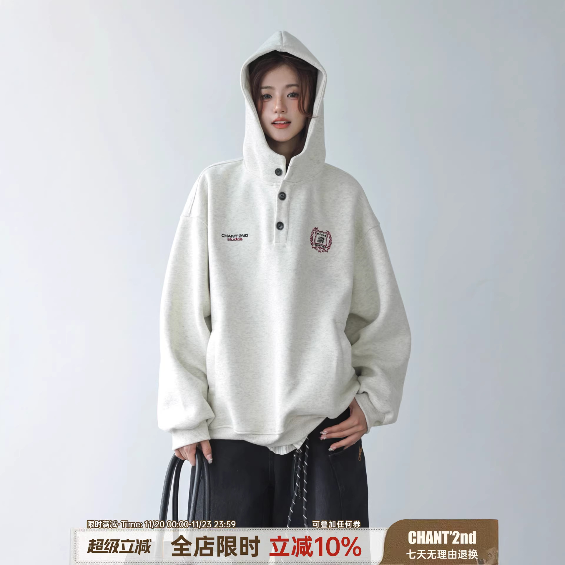 American-style chic hooded fleece-lined sweatshirt for women, trendy brand with high-end letter embroidery pullover top