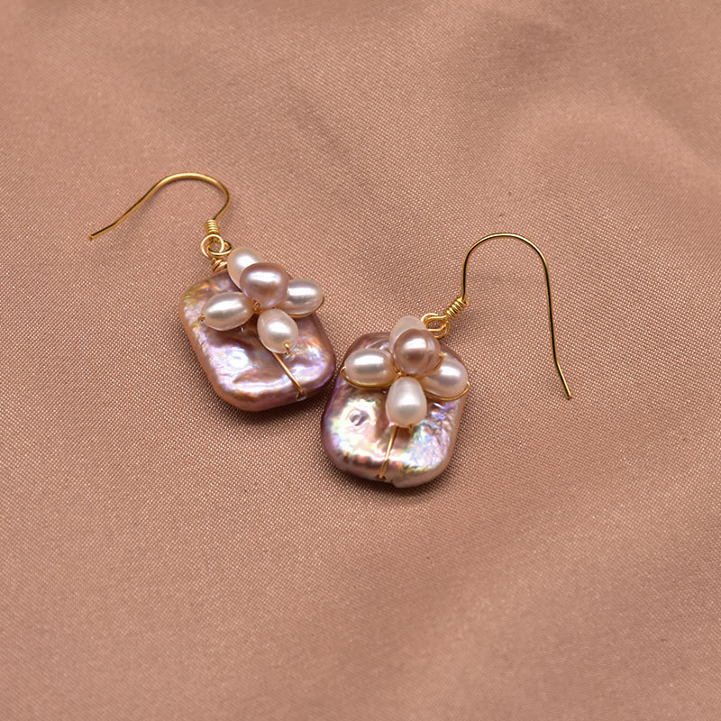 Perla alta sensación barroco pendientes de flores de perlas de moda retro europea y americana hecha a mano perlas naturales