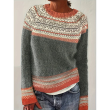 2026新款跨境代发女式优雅拼色几何图案毛衣