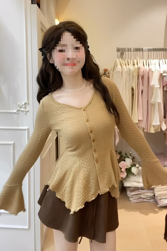 法式早秋氛围穿搭掐腰喇叭袖上衣女2025年秋季针织小衫设计感小众|undefined