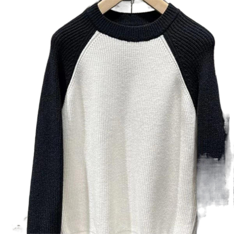 대조적 인 RAGLAN 소매 라운드 넥 스웨터 남성용 트렌디 브랜드 가을과 겨울 느슨한 캐주얼베이스 탑 스웨터