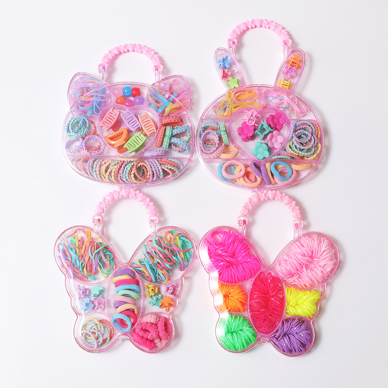 Juego de caja de regalo de accesorios para el cabello, linda princesa, pinza para el cabello, banda de goma, fabricación de bricolaje, el bebé no daña el cabello, banda de goma desechable