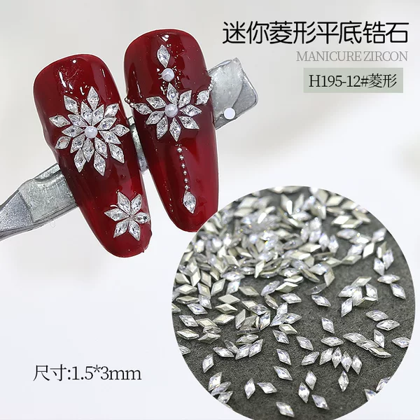 Explosive Diamond-Shaped Zircon Nail Decoration with Flat Bottom, Wheat Spike Design, Snowflake Small Diamonds, Popular on Xiaohongshu