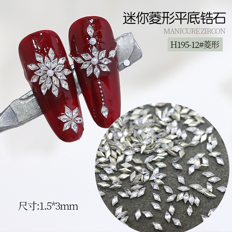 Explosive Diamond-Shaped Zircon Nail Decoration with Flat Bottom, Wheat Spike Design, Snowflake Small Diamonds, Popular on Xiaohongshu