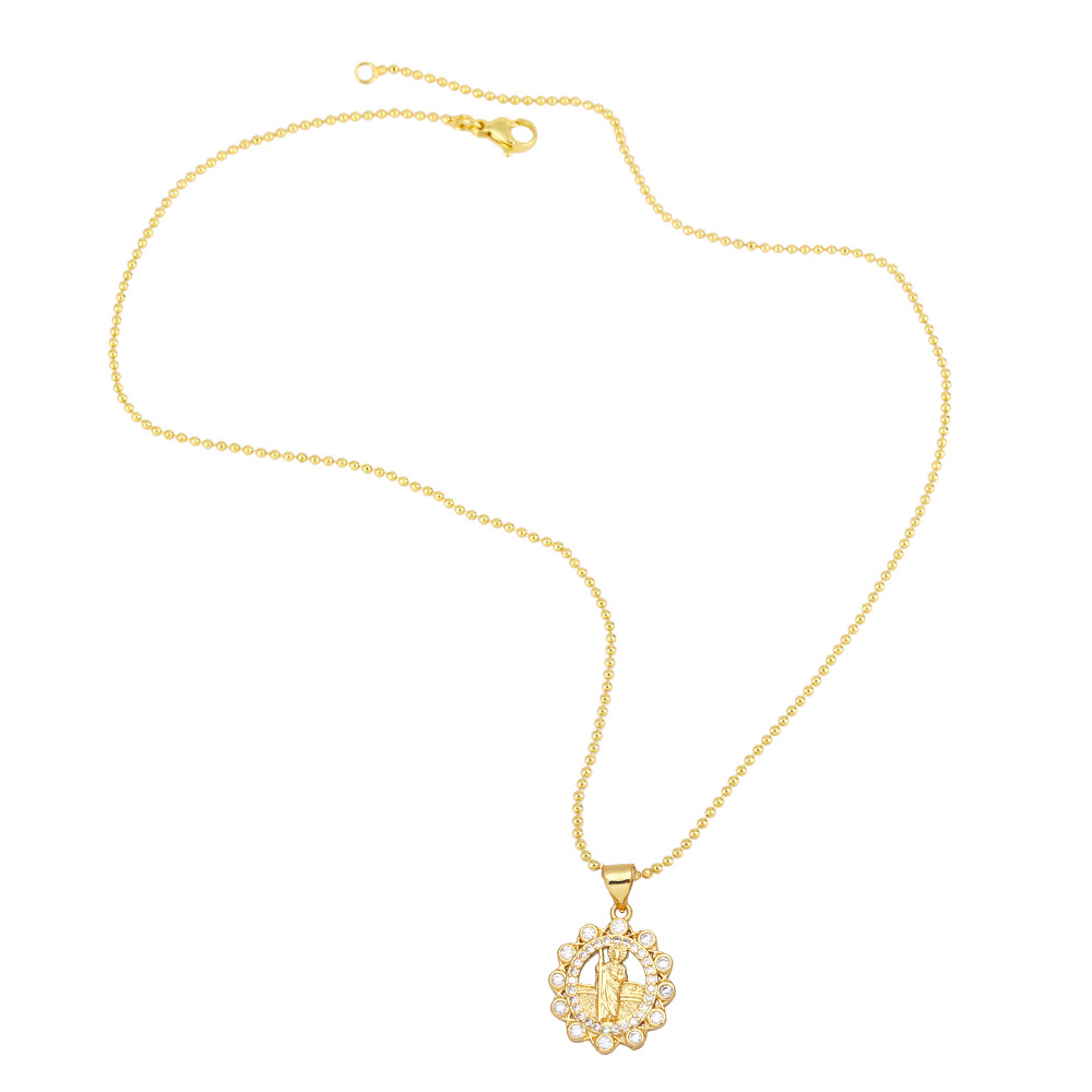 retro golden hollow Virgin Mary tag pendant zircon copper necklace jewelry