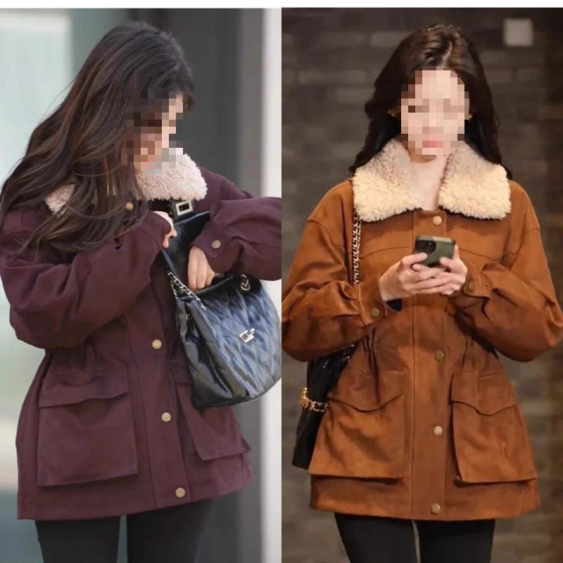 韩版翻领中长款棉衣女2025秋冬新款抽绳显瘦休闲百搭夹棉棉服外套