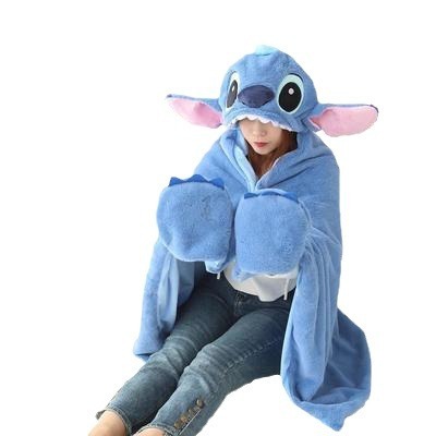 Cartoon cute Stitch hooded cape student shawl thickened warm nap cape office air conditioning blanket