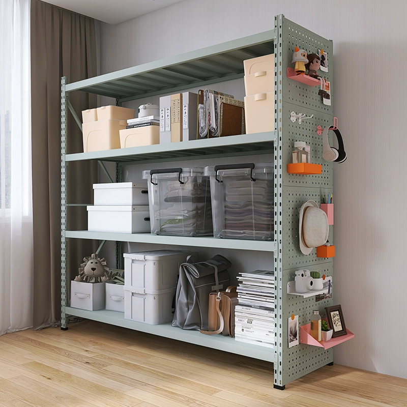 Серо-зеленая перфорированная полка для хранения, многоярусная стеллаж для склада, подвала, выставочная стойка, железная полка с высокой грузоподъемностью