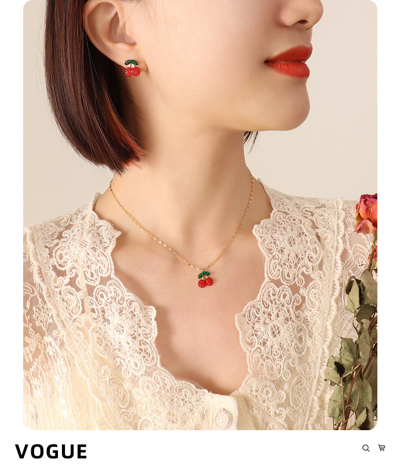 Basic Cherry Titanium Steel Earrings Necklace