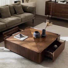 北欧风木质茶几中古风现代储物客厅轻奢简约小户型高级极简方形茶