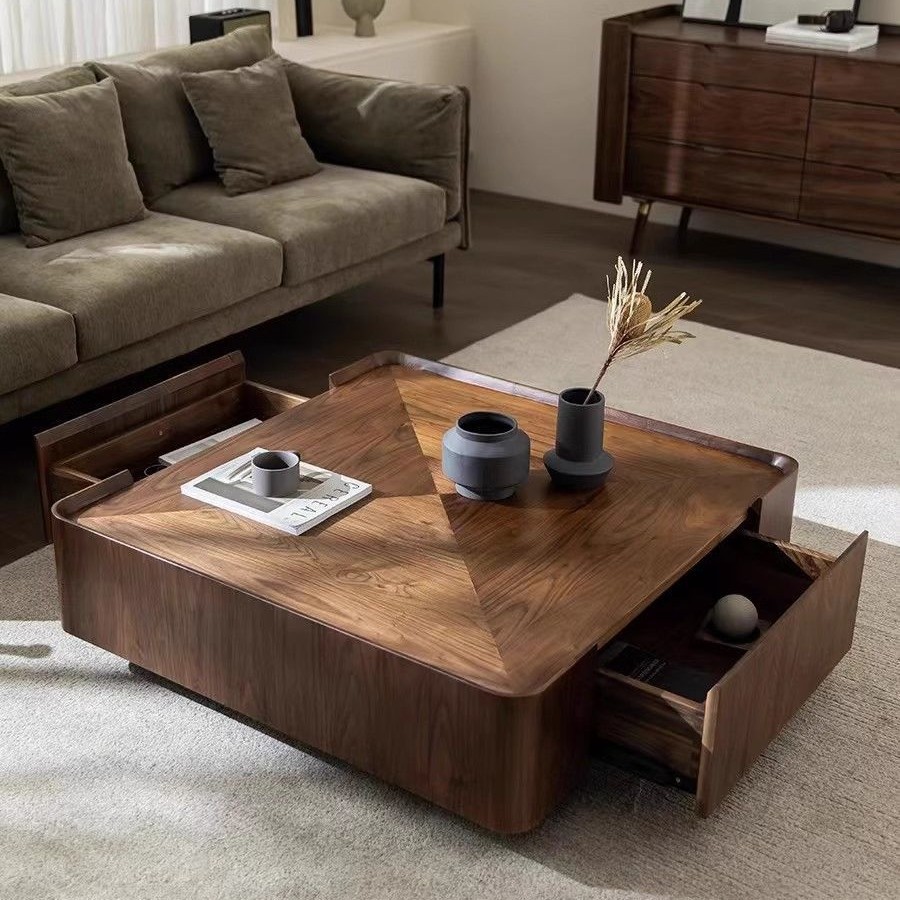 北欧风木质茶几中古风现代储物客厅轻奢简约小户型高级极简方形茶