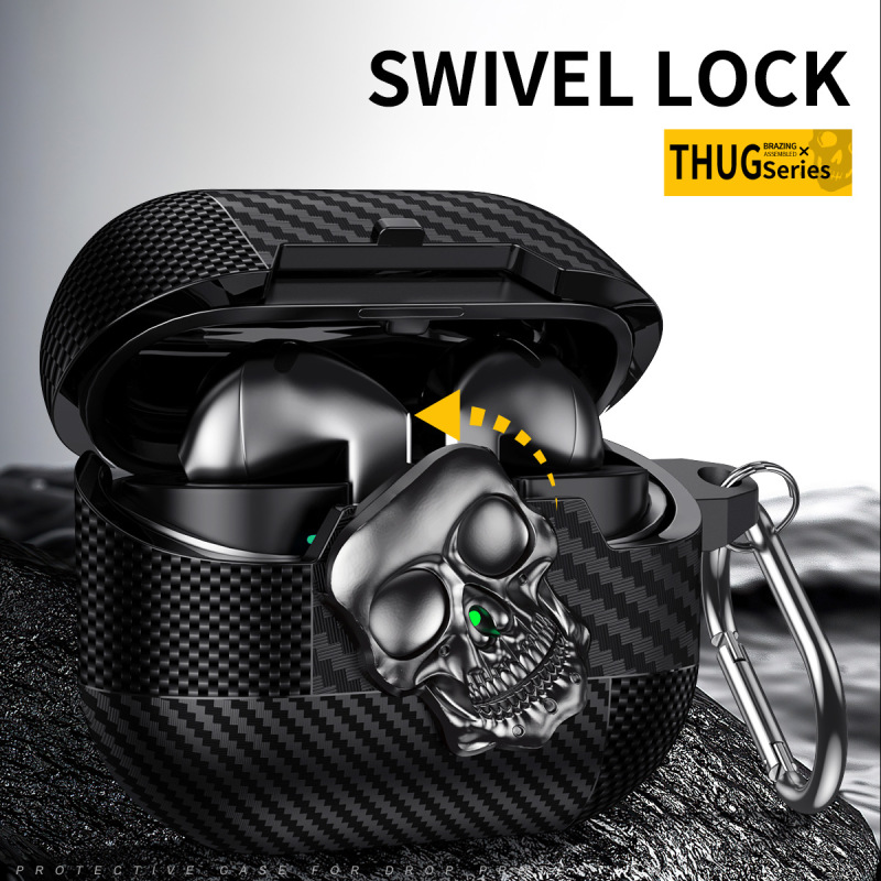 Carbon Fiber Skull Galaxy Buds3Pro Case for Samsung Buds3 Headphones Soft Case Personality