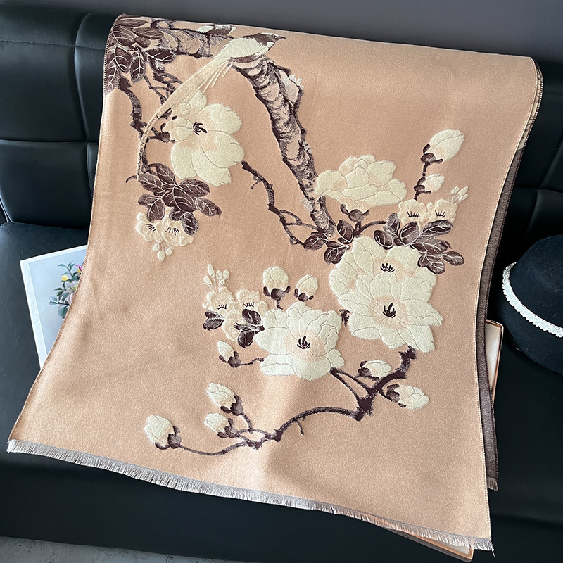 她信服饰跨境油画猫咪设计款仿羊绒围巾披肩女外搭保暖秋冬披肩|undefined