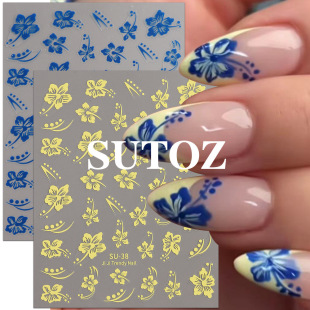 Cross-border new nail art stickers wholesale autumn and winter fresh hibiscus milk pattern personality adhesive stickers decoration