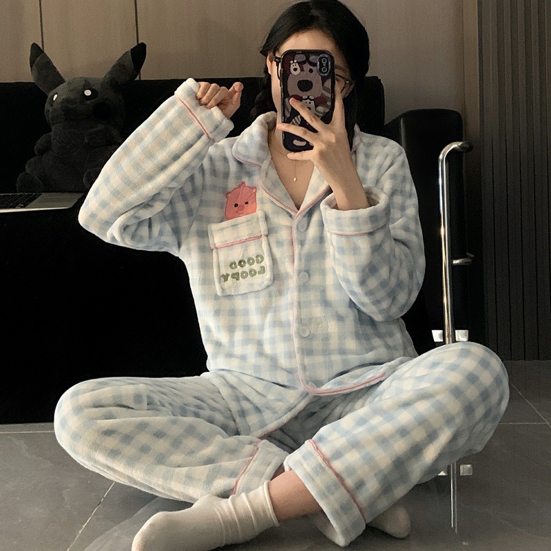 [autumn and winter style-flannel] blue grid ruby (thick and velvet)