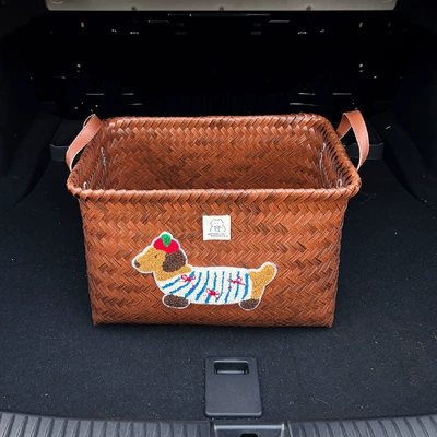 multi-function storage artifact car – Car storage bag/box - imitation-rattan-storage-box-puppy-style-382625cm