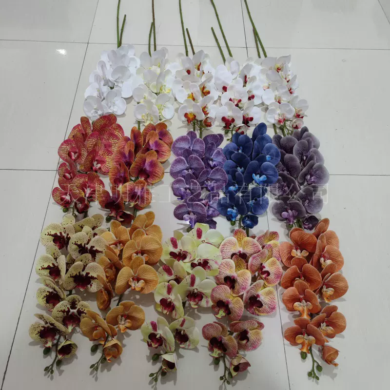 厂家直销 3D打印胶片9头手感蝴蝶兰仿真花家居婚庆摆件装饰假花
