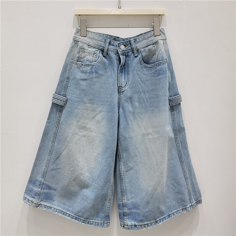 Pantalón Corto de Mezclilla de Tiro Alto Holgado de Poliéster Efecto Desgastado image 2