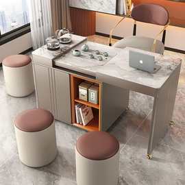 伸缩茶桌家用阳台可移动茶车功夫茶台小户型泡茶桌岩板办公桌轻奢