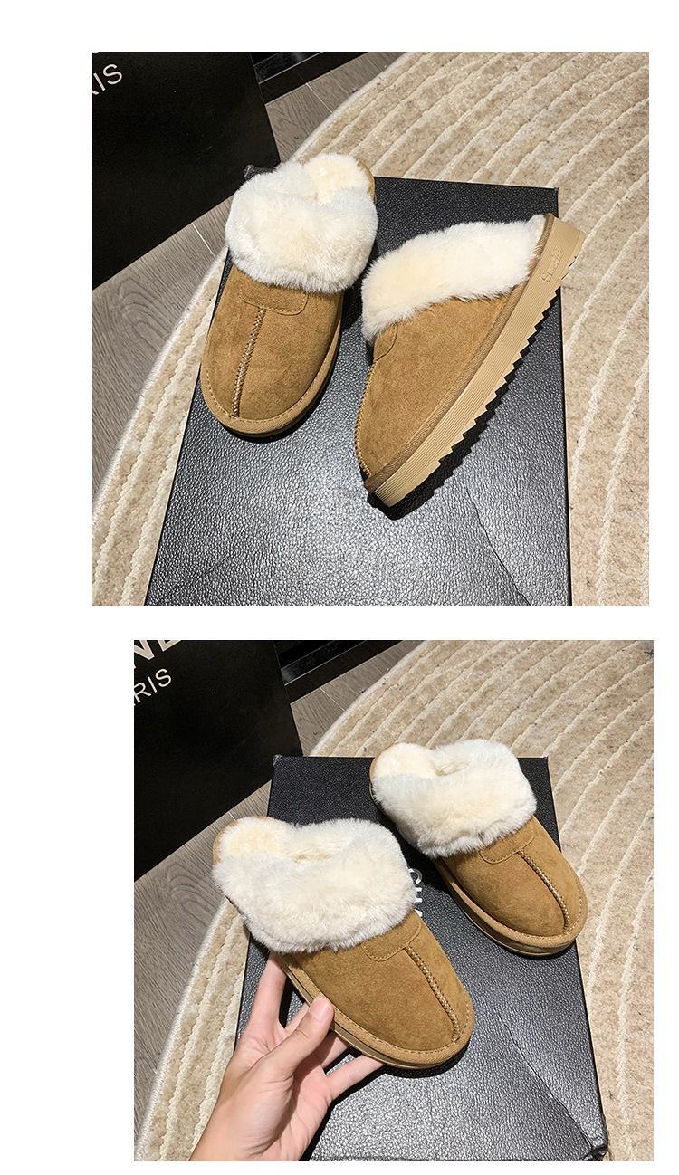 Pantofole pelose casual da donna, indumenti esterni con suola spessa, nuove mezze pantofole Baotou per la casa invernale 2022 più scarpe pigre in velluto_voghion.com
