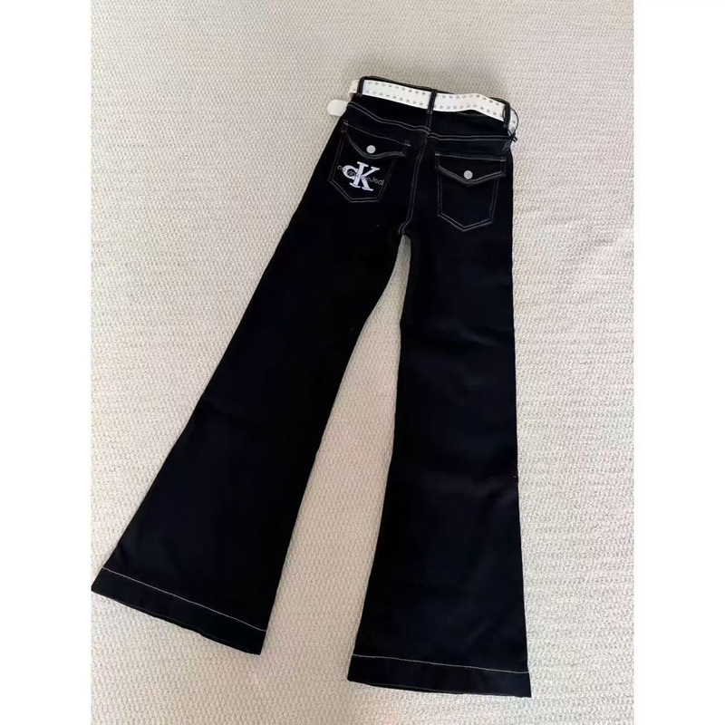 Korean-style autumn and winter versatile stretchy washed flared jeans for women with pocket embroidery, trendy, age-reducing, loose fit, and high waist