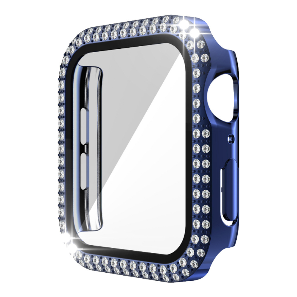 Adecuado para Apple doble fila diamante con caja de cristal Apple watch7/SE/6/5/43 todo incluido resistente a la caída caso duro