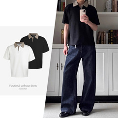 【CSMY】Xanvas千鳥格ステッチpolo襟氷感抗シワ空気層半袖tシャツ老銭風男
