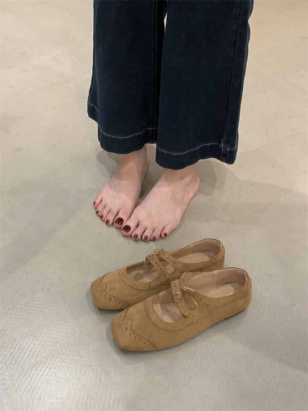 复古绒面方头玛丽珍鞋芭蕾舞鞋女2025新款法式浅口软底单鞋女鞋子|undefined