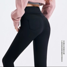 超模裤鲨鱼裤小黑裤女2522秋冬三扣口袋紧身收腹提臀裤瑜伽打底裤