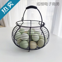 杂货篮手提筐鸡蛋篮编织篮铁线篮厨房铁艺鸡蛋篓圆形手提篮子