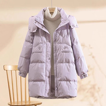 白鹅绒羽绒服女中长款2025新款韩版可脱卸帽加厚保暖廓形冬装外套