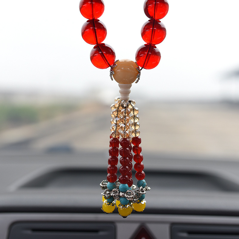 Chinese Style Car Gear Shift Bead Rearview Mirror Pendant Car Ornament Buddha Bead Pendant Crystal Car Hanging Decoration Fortune Bead Ornament