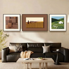 客厅装饰画三联双层立体抽象中古风法式复古沙发背景墙高级感挂画