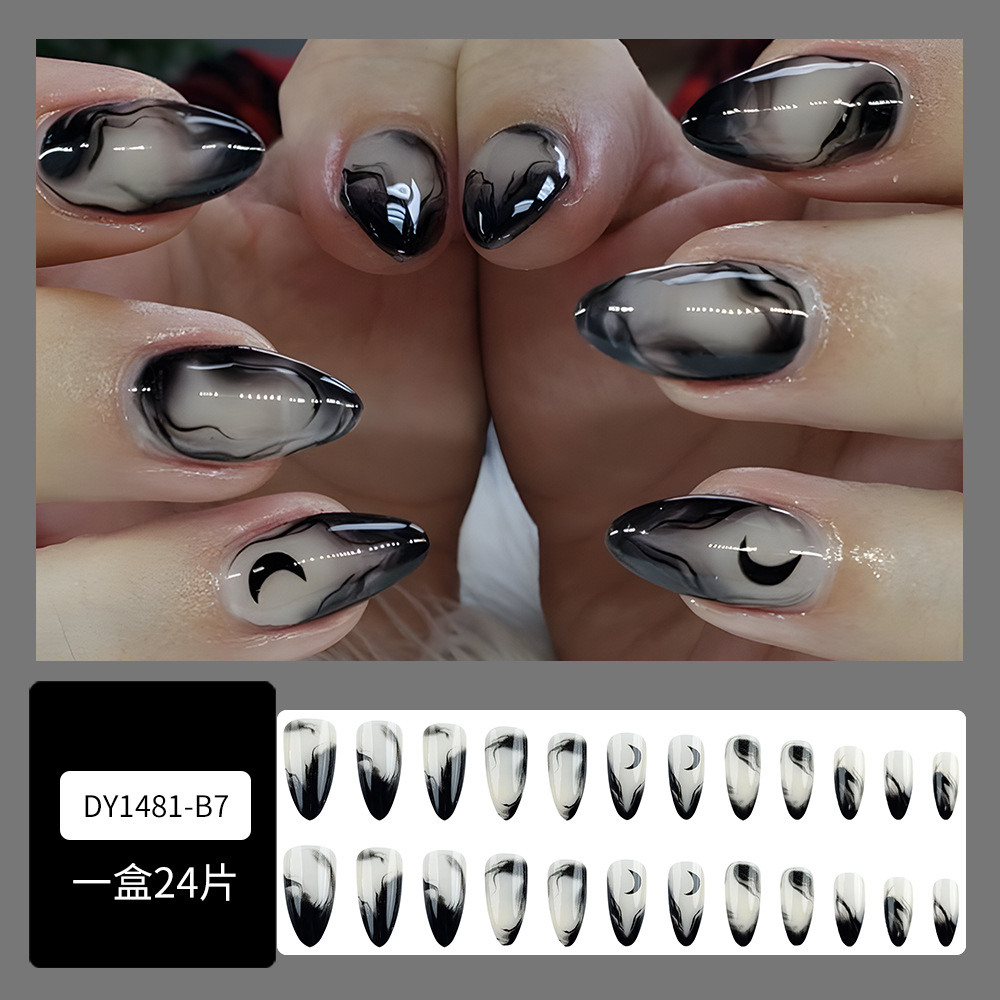 Europa y los Estados Unidos venden en caliente oscuro usar tinta china luna luna de uñas parches de uñas negras chicas calientes manicuras image 8