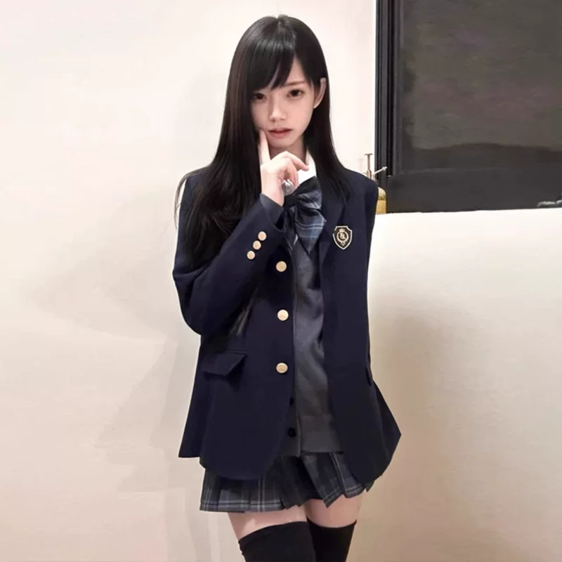 Genuine suit, multicoloured student pleated skirt, jacket