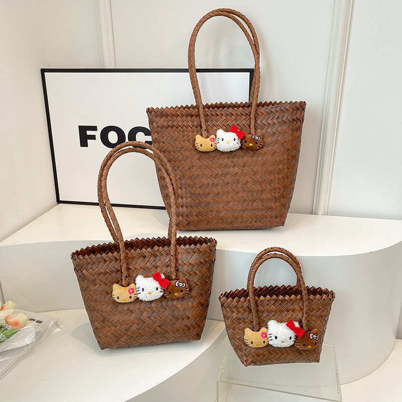 KT Vintage Imitation Rattan Woven Women's Bag Cute Cartoon Vegetable Basket Portable Shoulder Bag Beach Holiday Bag