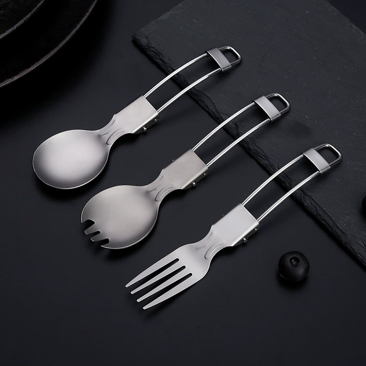 Folding travel spoon for home use, metal fork, tableware, set, 3 piece set