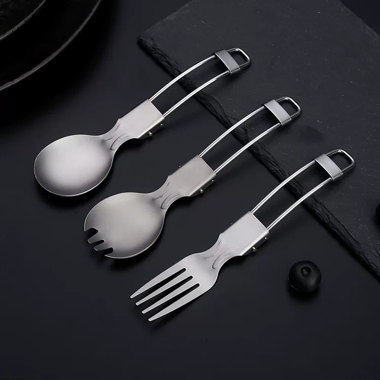 Folding travel spoon for home use, metal fork, tableware, set, 3 piece set