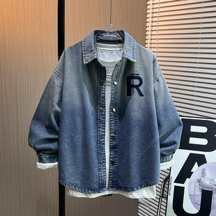 Boys' Spring Denim Shirt Jacket 2024 New Tops Kidsren's Korean Style Shirts for Middle-Aged and Older Kidsren to Wear Trendy Outer Wear