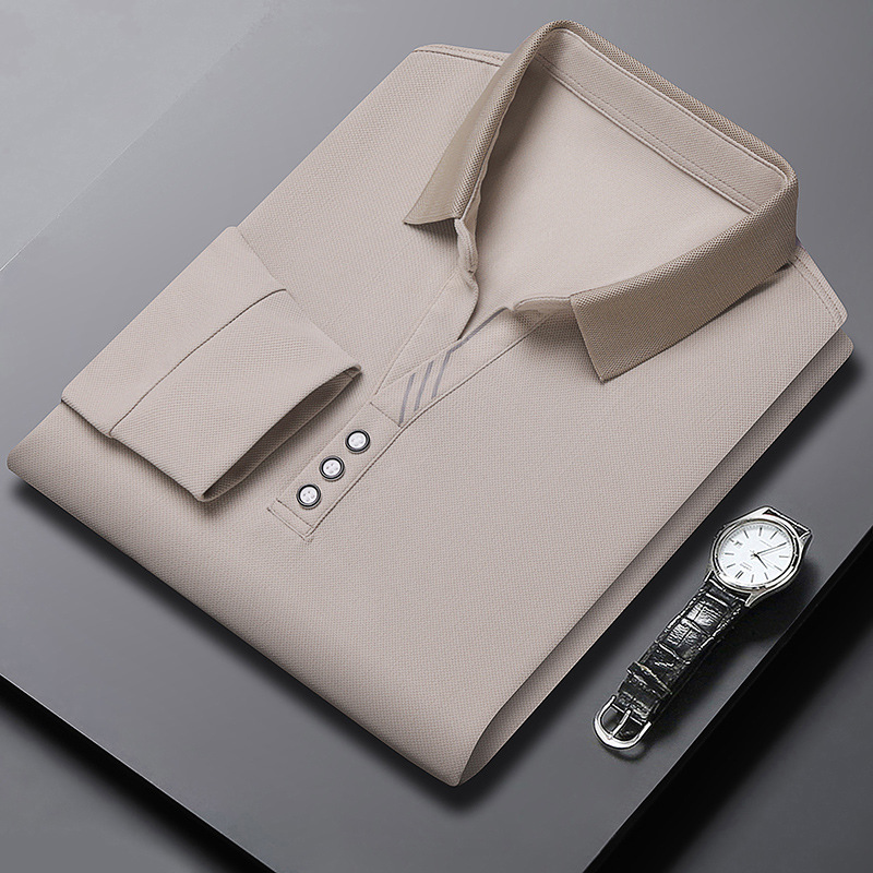 Tijeras collar Camiseta de manga larga de los hombres de Primavera y Otoño Nueva solapa simple casual solapa versátil camisa de polo de mediana edad de los hombres