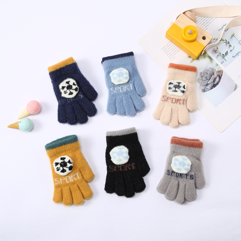 Winter keep warm cartoon football knitted gloves for boys