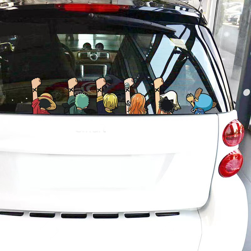 Cartoon One Piece Backdrop Combination Electric Car Sticker Rear Window Car Sticker Personalized Creative Scratch Covering Sticker
