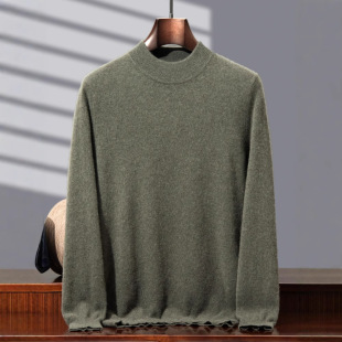 100 Pure Mountain Cashmere Sweater Men's Double-layer Half-turtleneck 2024 New Autumn and Winter Thick Knitted Sweater Autumn and Winter Base Shirt