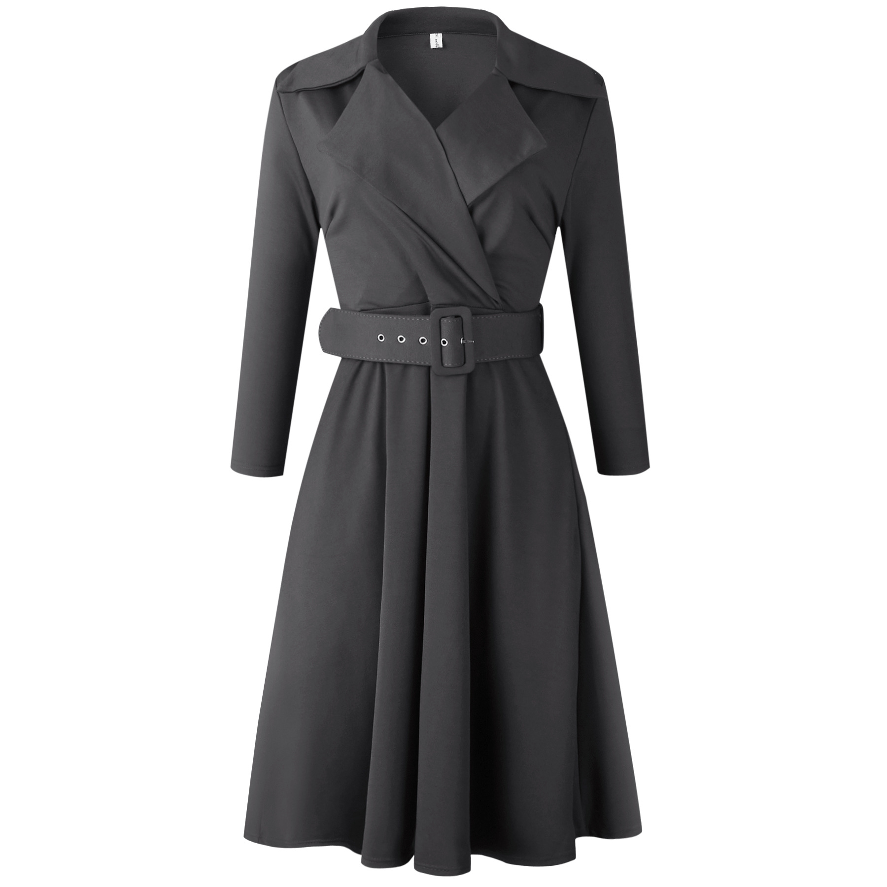 Solid Color Lapel Three-Quarter Sleeve Dress NSGML112283