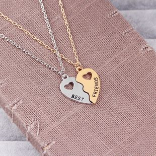 Cross-border European and American fashion best friend Best Firends hollow heart-shaped gold and silver stitching clavicle chain