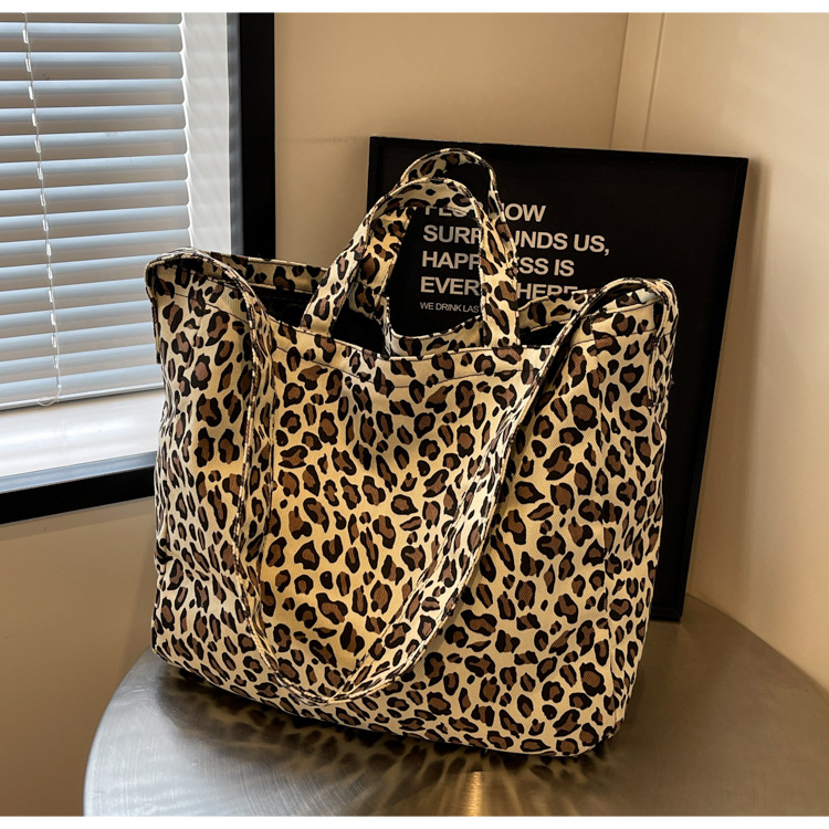 Leopard Print Tote Bag, Trendy Colour-blocking Shoulder Handbag_voghion.com