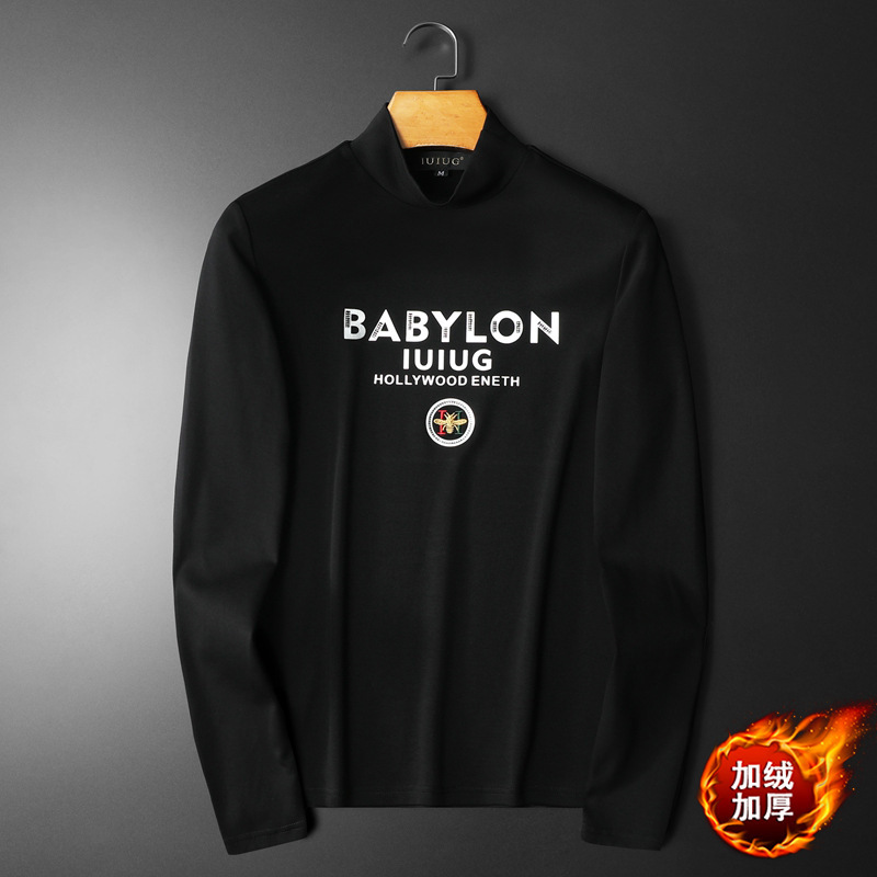 Autumn and Winter Luxury High-Quality Half-Turtleneck Double-Sided Fleece Base Shirt for Men, Direct Sale from Manufacturer, In-Stock Korean Version Slim Fit