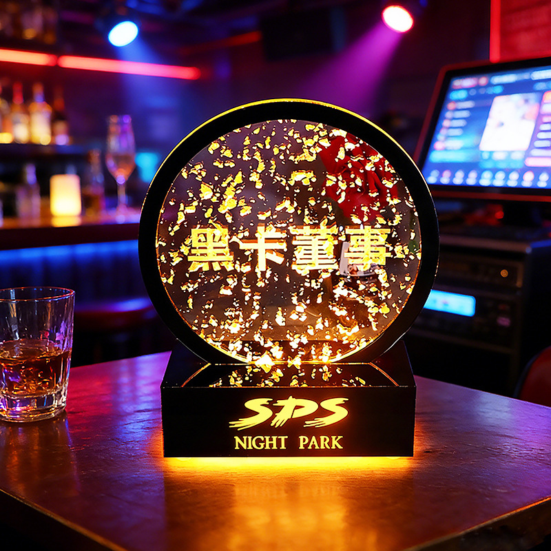Luminous Gold Foil Table Cards, Bar Black Cards, Director's Reserved Cards, Nightclub Vip Card Holder Light Signs, Exclusive Seating Table Cards, Light Signs