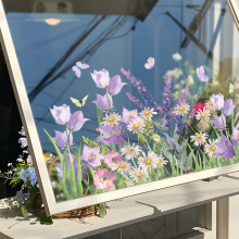 BR3697E水彩油墨植物花卉蝴蝶自粘窗贴卧室浴室阁楼窗户装饰贴纸